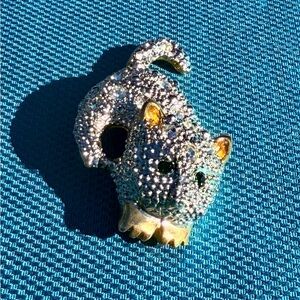 VTG ~ Cat Brooch ~ Rhinestones and gold tones with Green Eyes 🐈